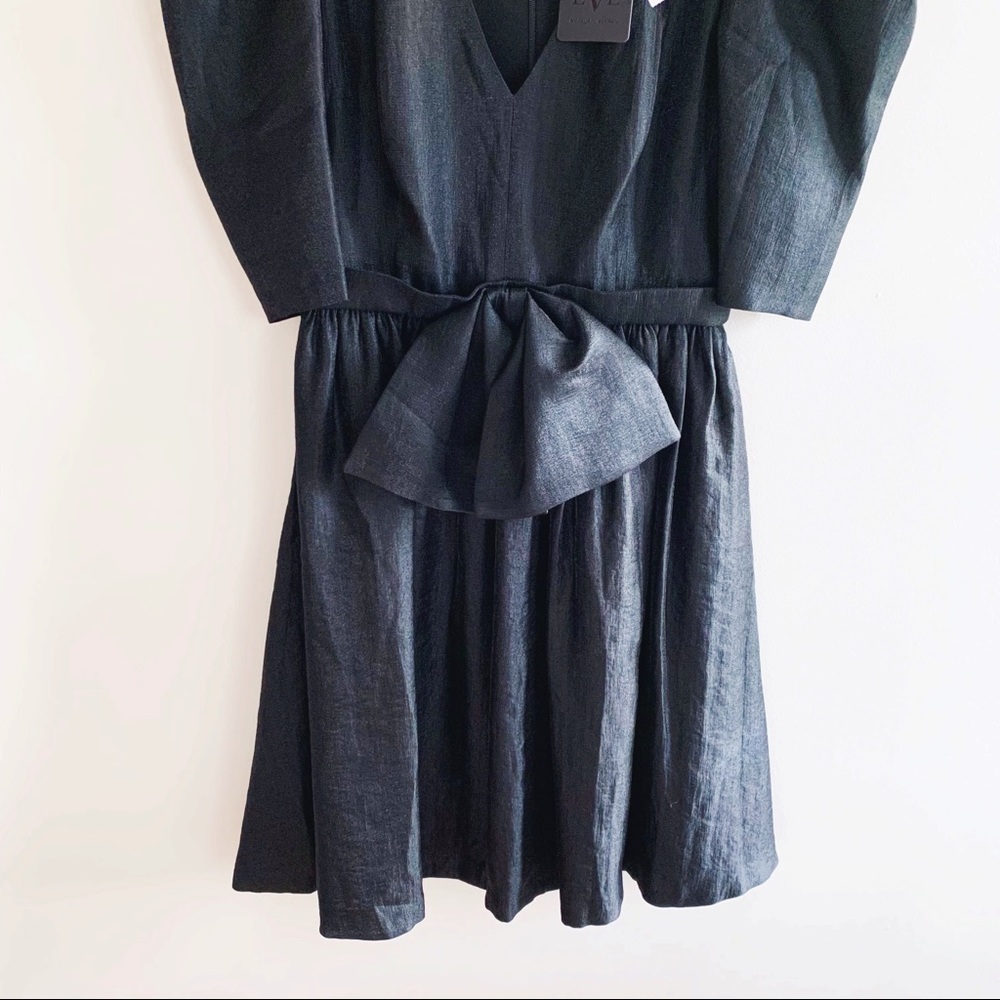 Black Halo Eve Black Puff Sleeve Cocktail Dress Bow Detail 80s Vintage Inspired - Picture 5 of 14